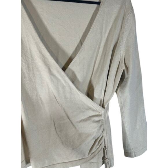 Ann Taylor Beige Long Sleeve Wrap Style Dressy Blouse Women Sz M - Picture 5 of 8